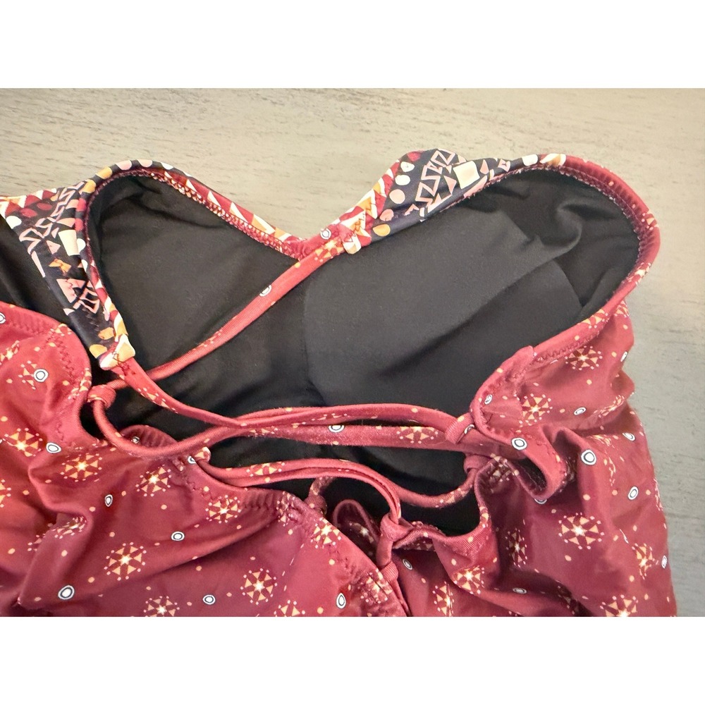 Cupshe Burgundy Geometric Print Lace Up Back One Piece Swimsuit Size L - Picture 3 of 4